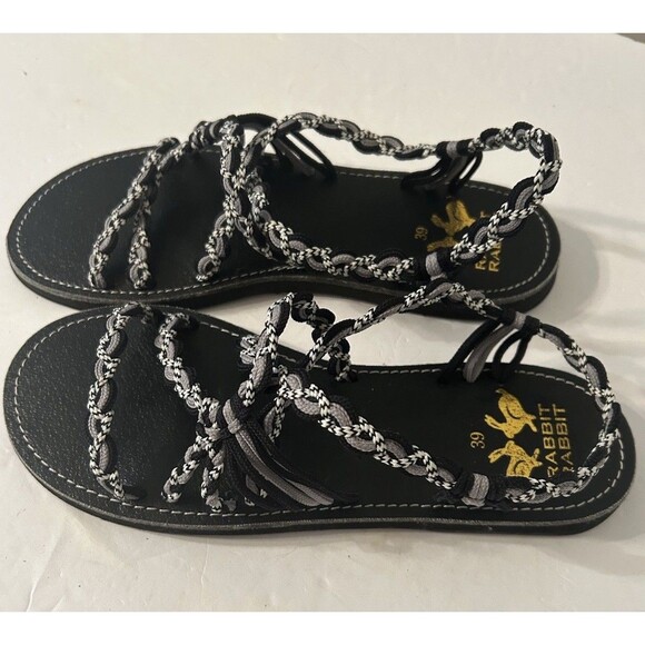 Rabbit Rabbit braided Cord Sandals W Size EU 39 8 To 8.5 Black Gray White Nwot - Picture 2 of 5